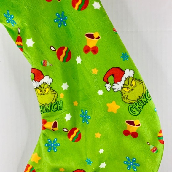 The Grinch Santa Hat Snowflake 17 inch long green red Holiday Christmas stocking - Picture 4 of 8